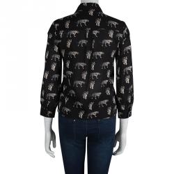 Pre Owned Alice + Olivia Black Tiger Printed Sheer Silk Cropped Shirt XS