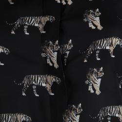 Pre Owned Alice + Olivia Black Tiger Printed Sheer Silk Cropped Shirt XS