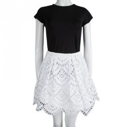 Pre Owned Alice + Olivia White Scalloped Eyelet Lace Gathered Skirt S