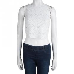 Pre Owned Alice + Olivia White Eyelet Lace Sleeveless Cropped Top S