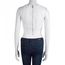 Pre Owned Alice + Olivia White Eyelet Lace Sleeveless Cropped Top S