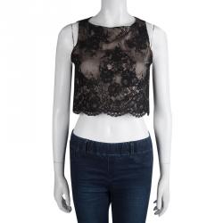 Alice + Olivia Black Scallop Lace Overlay Sleeveless Cropped Top XS