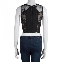 Alice + Olivia Black Scallop Lace Overlay Sleeveless Cropped Top XS