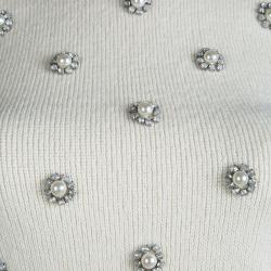 Alice + Olivia Off White Wool Bay Pearl Rhinestone Embellished Cropped Sweater S