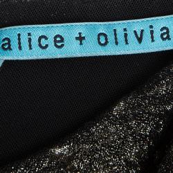 Pre Owned Alice + Olivia Textured Gold Knit Sheer Back Detail Long Sleeve Dress M