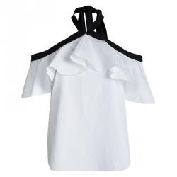 Pre Owned Alice + Oliva White Cotton Alyssa Off Shoulder Halter Top S