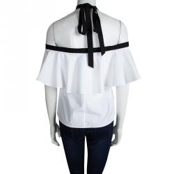 Pre Owned Alice + Oliva White Cotton Alyssa Off Shoulder Halter Top S