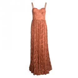 Pre Owned Alice + Olivia Orange Tyler Bustier Lace Maxi Dress M
