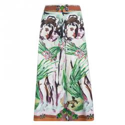 Alice + Olivia Multicolor Printed Cotton High Waist Midi Skirt M