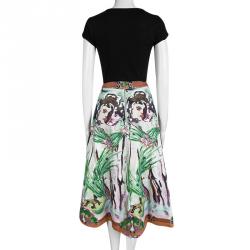 Alice + Olivia Multicolor Printed Cotton High Waist Midi Skirt M