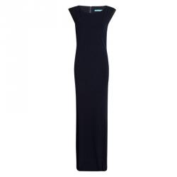 Alice + Olivia Navy Blue Knit Leather Trim Sleeveless Maxi Dress M