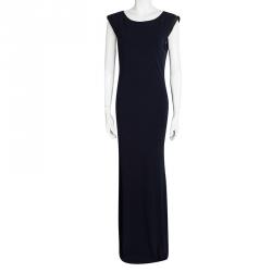 Alice + Olivia Navy Blue Knit Leather Trim Sleeveless Maxi Dress M