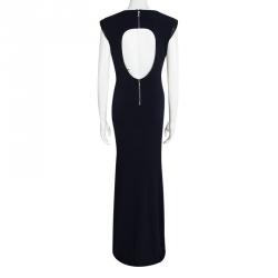 Alice + Olivia Navy Blue Knit Leather Trim Sleeveless Maxi Dress M