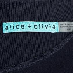 Alice + Olivia Navy Blue Knit Leather Trim Sleeveless Maxi Dress M