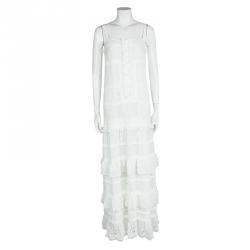 Pre Owned فستان ماكسي آليس باي تمبرلي أبيض أوف وايت مطرز بلا أكمام M