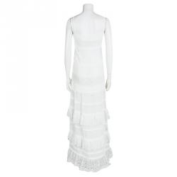 Pre Owned فستان ماكسي آليس باي تمبرلي أبي ض أوف وايت مطرز بلا أكمام M