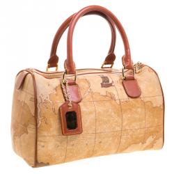 Alviero Martini 1A Classe Beige Geo Print Coated Canvas Satchel
