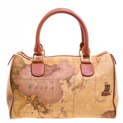 Alviero Martini 1A Classe Beige Geo Print Coated Canvas Satchel