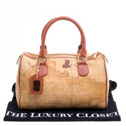 Alviero Martini 1A Classe Beige Geo Print Coated Canvas Satchel
