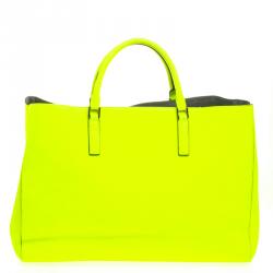 Pre Owned Anya Hindmarch Neon Green Leather Maxi Ebury Have A Nice Day Tote