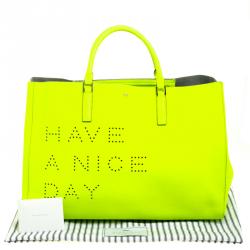 Pre Owned Anya Hindmarch Neon Green Leather Maxi Ebury Have A Nice Day Tote