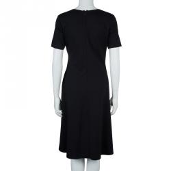 Pre Owned Armani Collezioni Black Knit Ruched Short Sleeve Overlap Dress M