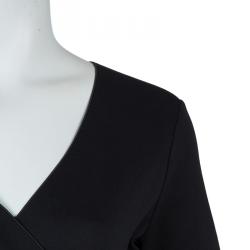 Pre Owned Armani Collezioni Black Knit Ruched Short Sleeve Overlap Dress M