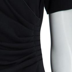 Pre Owned Armani Collezioni Black Knit Ruched Short Sleeve Overlap Dress M