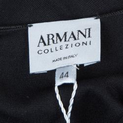 Pre Owned Armani Collezioni Black Knit Ruched Short Sleeve Overlap Dress M