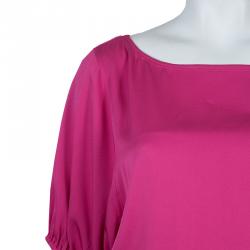 Pre Owned فستان أرماني كوليزيوني حرير وردي بخصر مطاطي وأكمام قصيرة L