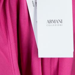 Pre Owned فستان أرماني كوليزيوني حرير وردي بخصر مطاطي وأكمام قصيرة L