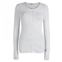 Pre Owned Armani Collezioni White Crochet Knit Beaded Cardigan M