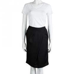 Pre Owned Armani Collezioni Black Draped Knee Length Skirt M