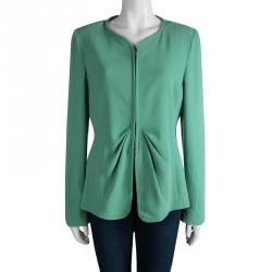 Armani Collezioni Pastel Green Ruched Detail Zip Front Jacket L