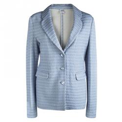 Pre Owned Armani Collezioni Blue Embossed Jacquard Jacket L