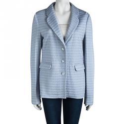 Pre Owned Armani Collezioni Blue Embossed Jacquard Jacket L