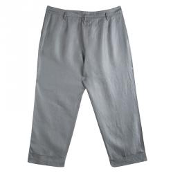 Pre Owned Armani Collezioni Grey Linen Wide Leg Trousers XL
