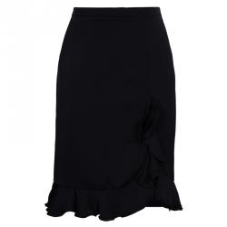 Pre Owned Armani Collezioni Black Silk Ruffle Skirt M