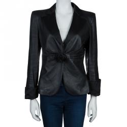 Pre Owned جاكيت أرماني كوليزيوني روز جلد أسود L