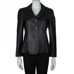 Pre Owned Armani Collezioni Brown Leather Jacket M