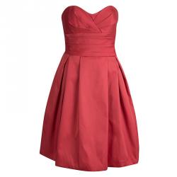 Pre Owned Armani Collezioni Red Satin Strapless Short Dress L