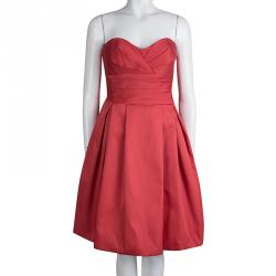 Pre Owned Armani Collezioni Red Satin Strapless Short Dress L