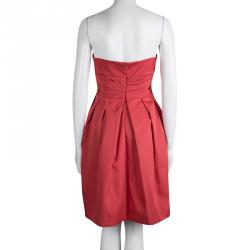 Pre Owned Armani Collezioni Red Satin Strapless Short Dress L