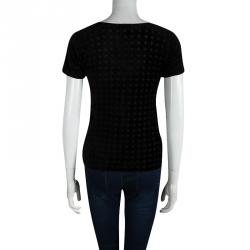 Pre Owned Armani Collezioni Black Velvet Burnout Detail Short Sleeve Top S