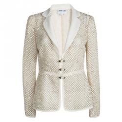 Pre Owned Armani Collezioni Cream Cutout Toggle Button Detail Blazer M