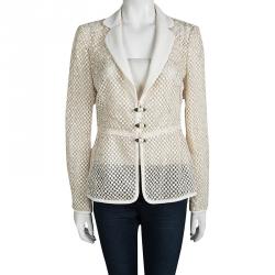 Armani Collezioni Cream Cutout Toggle Button Detail Blazer M