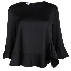 Pre Owned Armani Collezioni Black Ruffle Detail Long Sleeve Top L
