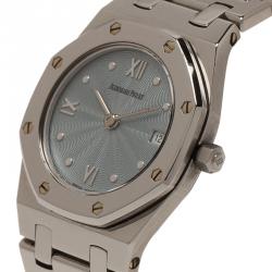 Audemars Piguet Blue Stainless Steel Royal Oak Women's Wristwatch 25MM