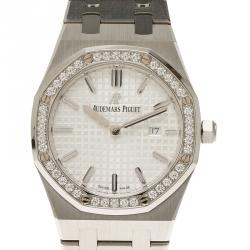 Pre Owned Audemars Piguet Silver Stainless Steel Diamond Royal Oak Women's Wristwatch 33MM