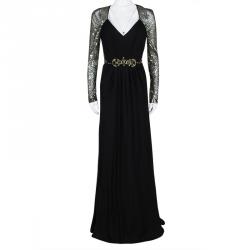 Badgley Mischka FW'14 Black Silk Embellished Evening Gown M